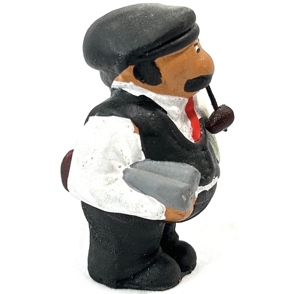 Vintage Terracotta Man With Newspaper And Pipe Mini Clay Figurine - Picture 4 of 8